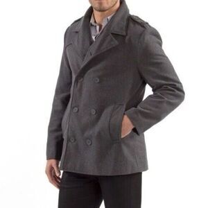 Express Double Breasted Wool Peacoat Men XL Charcoal Gray Pockets Classic Preppy